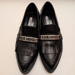 Love Moschino Black Loafers with Metallic Bar Detail